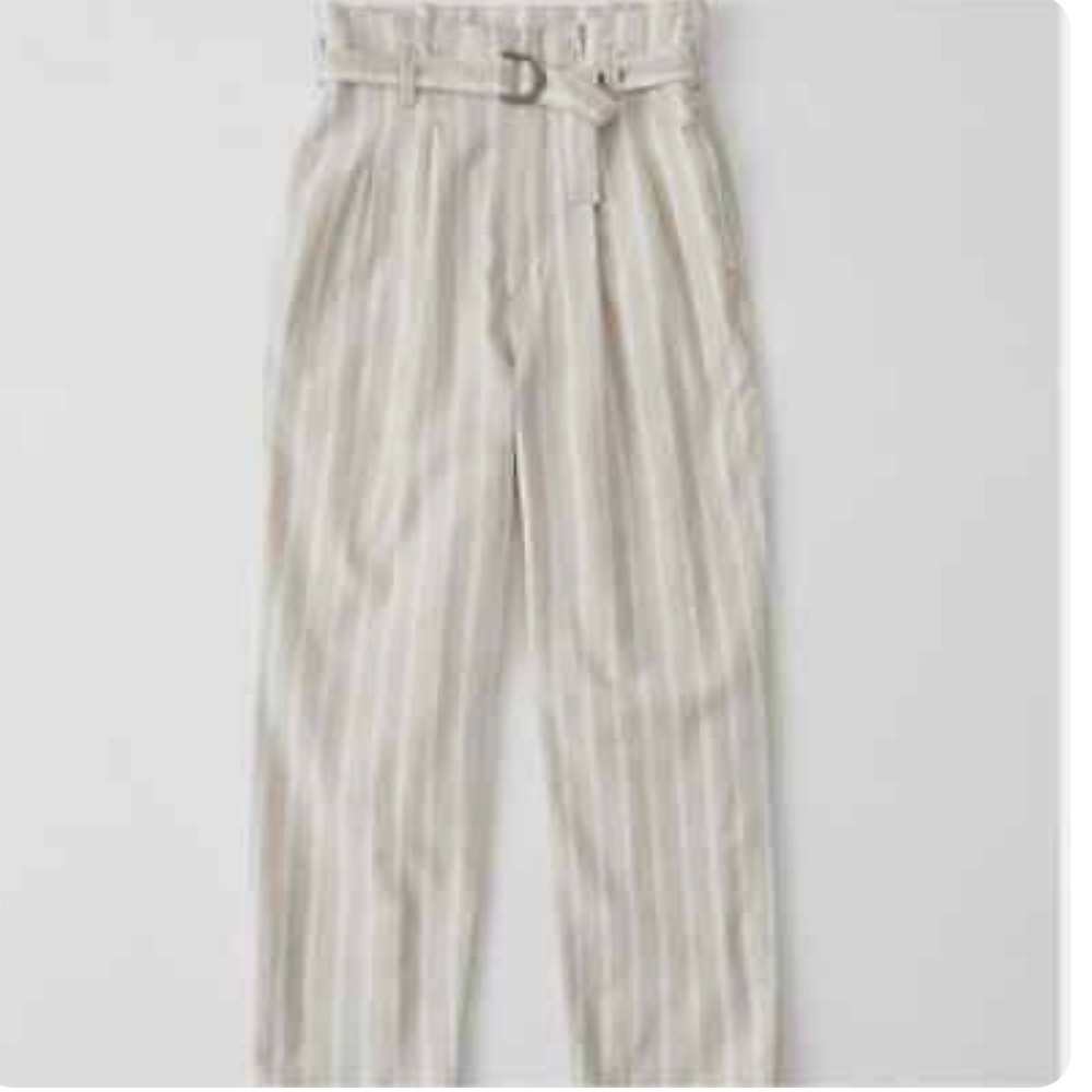 Abercrombie and Fitch High Waisted Linen striped neutral trouser pants - Picture 2 of 9